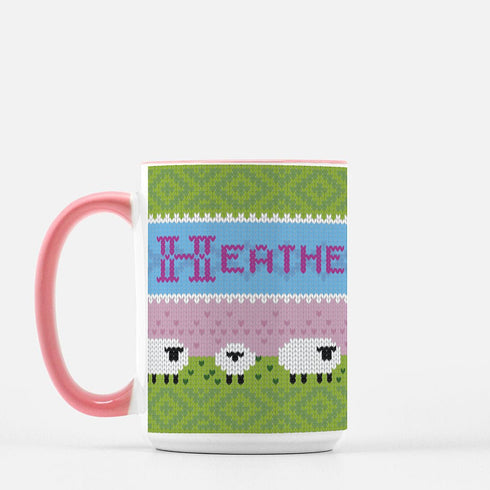 Sheep and Grass Personalized Knitting Mug, Cute Knitter Mug, Sheep Mug, coffee and knitting, yarn lover gift, yarn gift, knitter gift